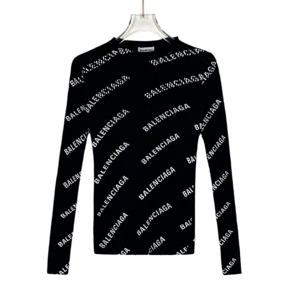 Balenciaga Black Logo Full Print Knit Sweater XS Size 100% Polyamide Italy - Picture 1 of 7